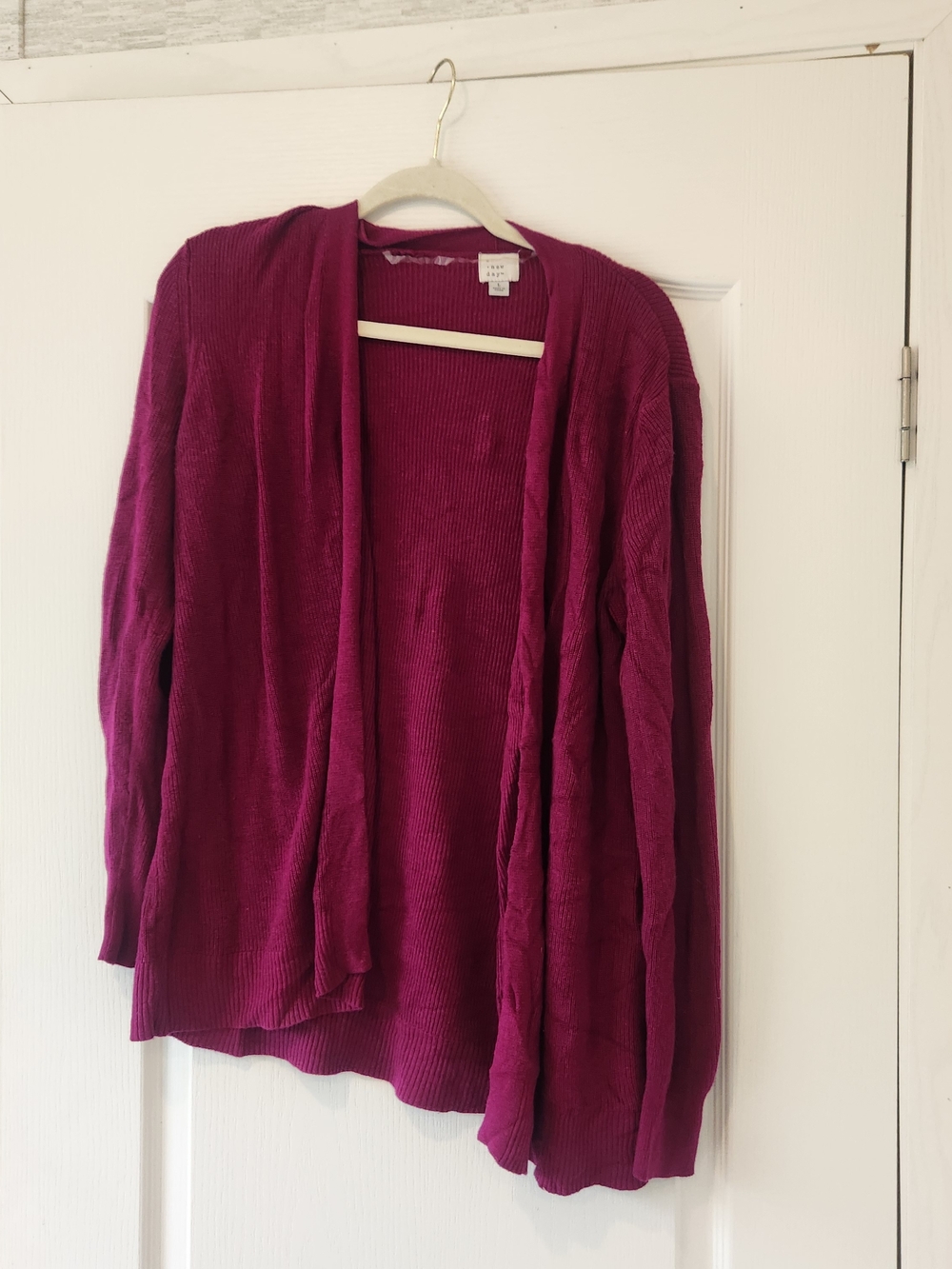A New Day Plain Cozy Open-Front Cardigan Sweater - Berry L Euc